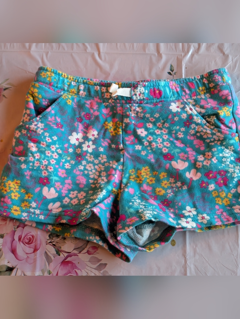 Carter's Teal Floral Knit Shorts with Elastic Waist/ 5T
